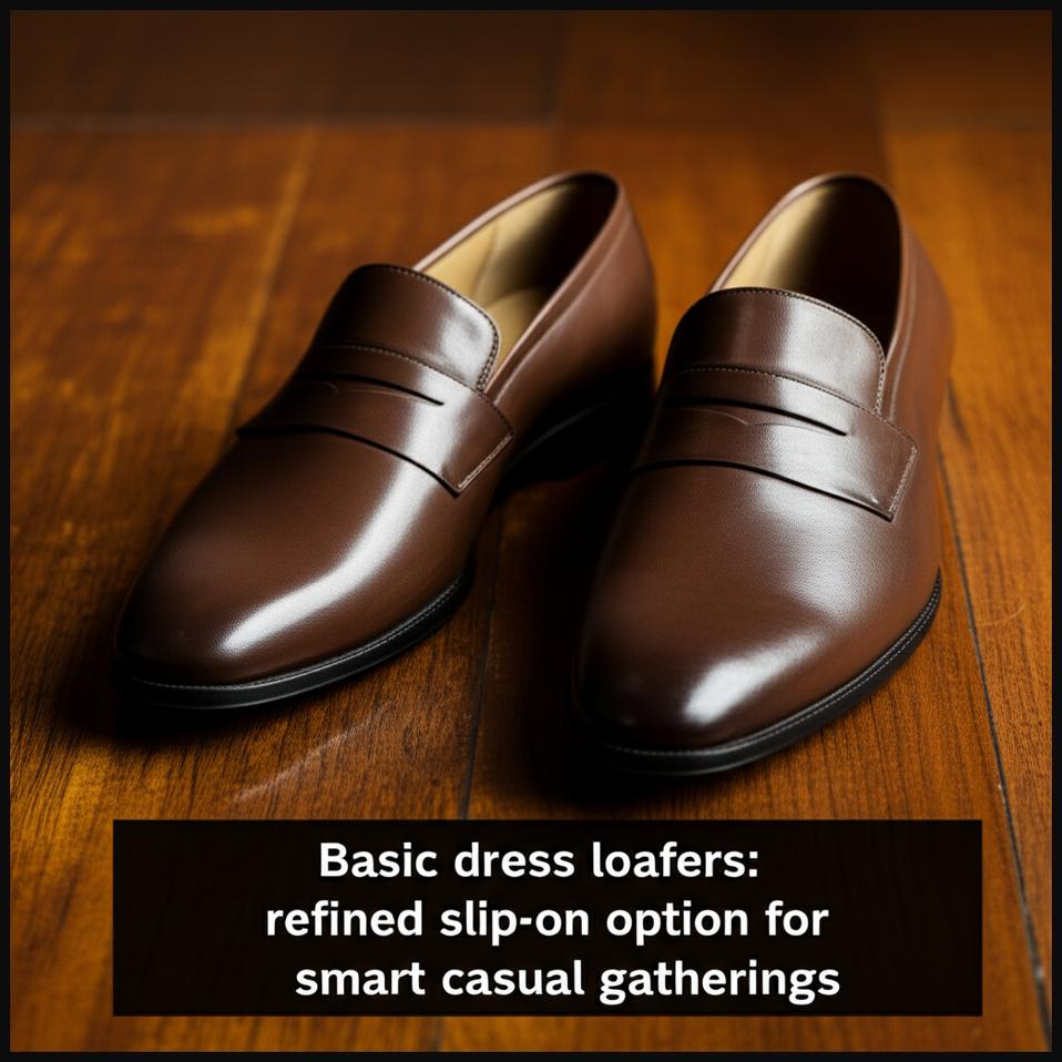 A polished pair of basic brown dress loafers, suitable for smart casual occasions and sophisticated looks.