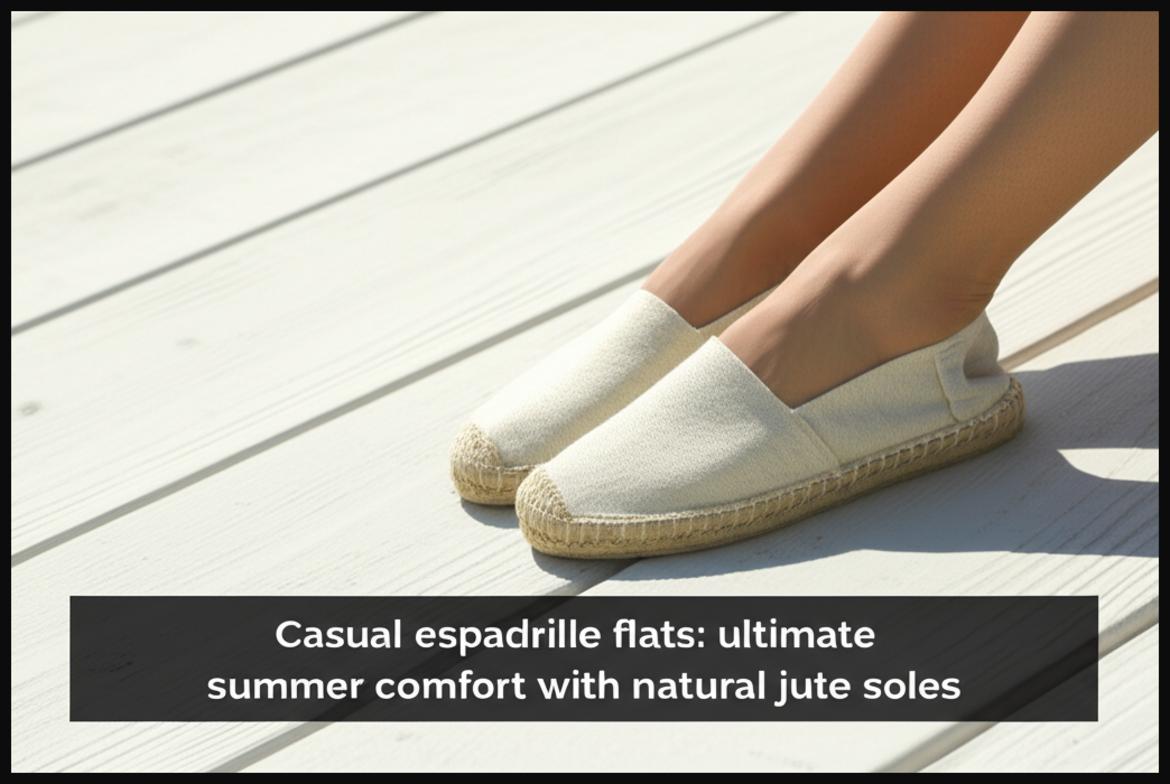 A pair of comfortable casual espadrille flats with breathable uppers and natural jute soles, perfect for summer.