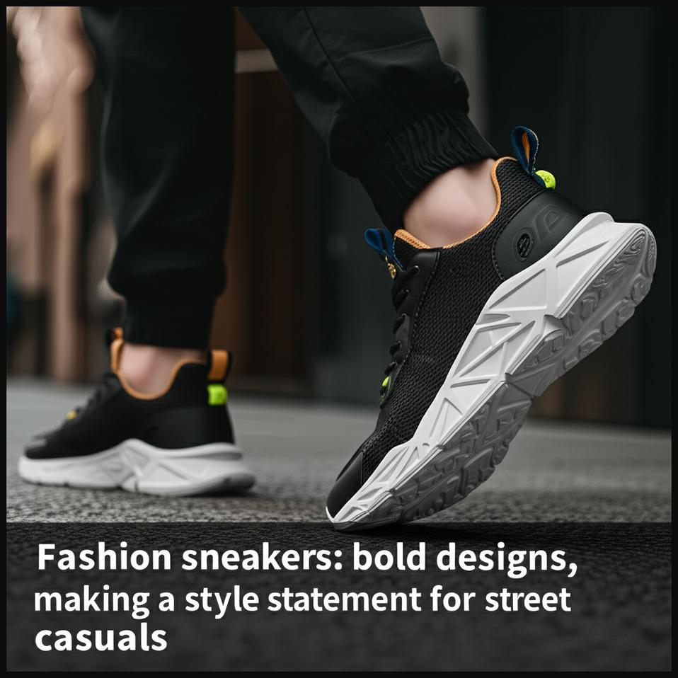 A pair of stylish fashion sneakers with a distinctive and bold design, suitable for contemporary street style.