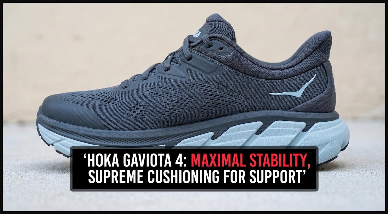 Hoka Gaviota 4 style stability walking shoe showcasing maximal cushioning and supportive elements.