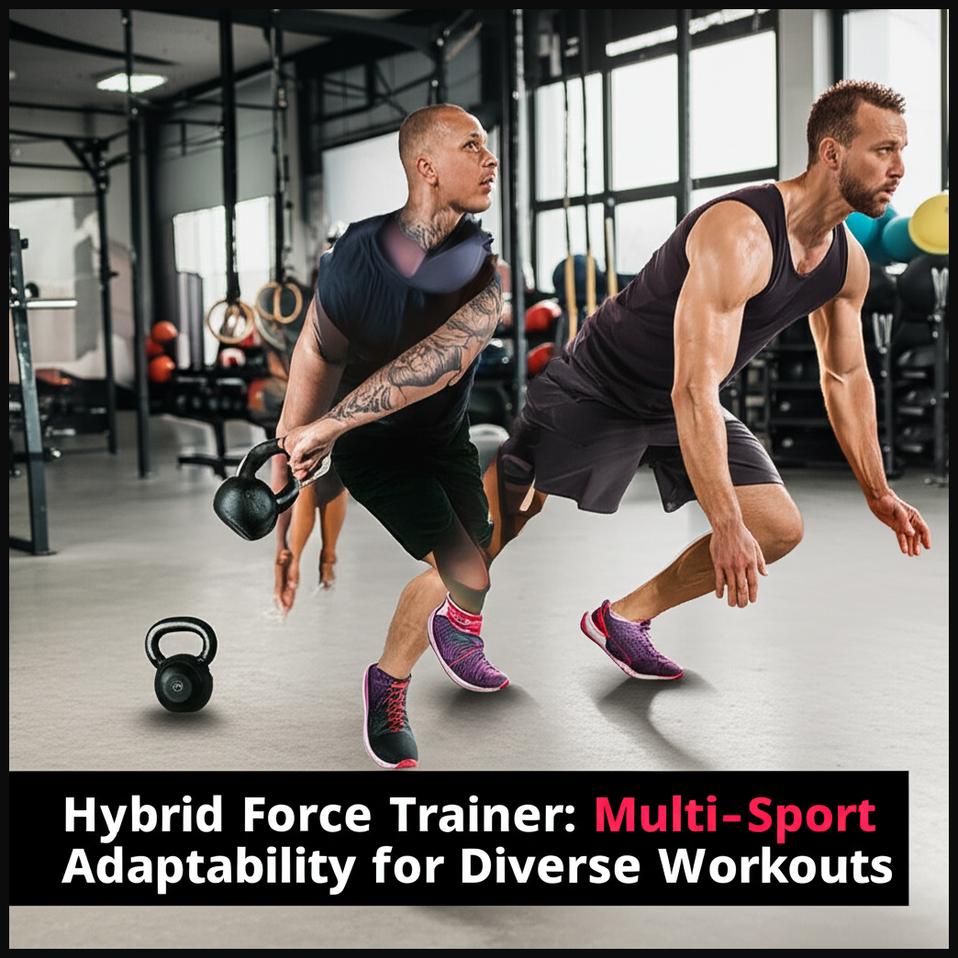 A man transitioning between different gym exercises, showcasing the multi-sport adaptability of Hybrid Force Trainer shoes.
