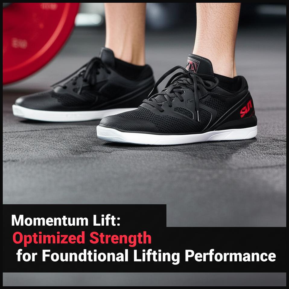 A man preparing for a heavy compound lift, emphasizing the optimized stability of Momentum Lift shoes.