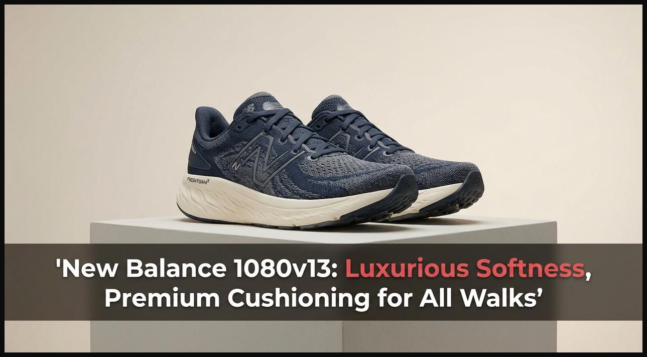 New Balance 1080v13 style walking shoes showcasing generous Fresh Foam X cushioning and adaptive hypoknit upper.