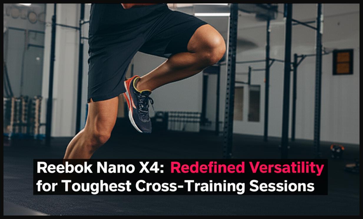 A man performing a dynamic box jump in a gym, showcasing the versatile Reebok Nano X4 cross-training shoes.