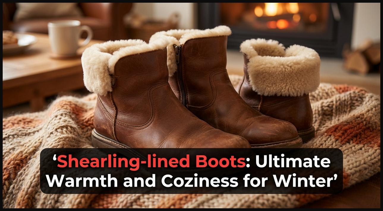 A pair of brown leather ankle boots with visible shearling lining, showcasing ultimate warmth and coziness for winter.