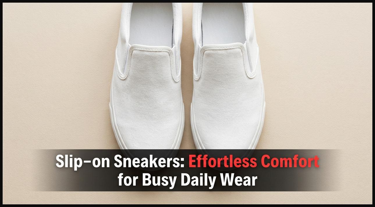 A pair of clean, minimalist white slip-on sneakers, emphasizing their effortless comfort and convenient laceless design for daily wear.