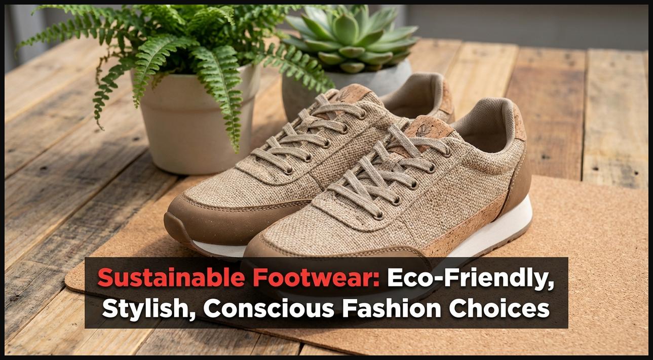 A pair of modern, eco-friendly sneakers made from sustainable materials, representing conscious fashion choices.