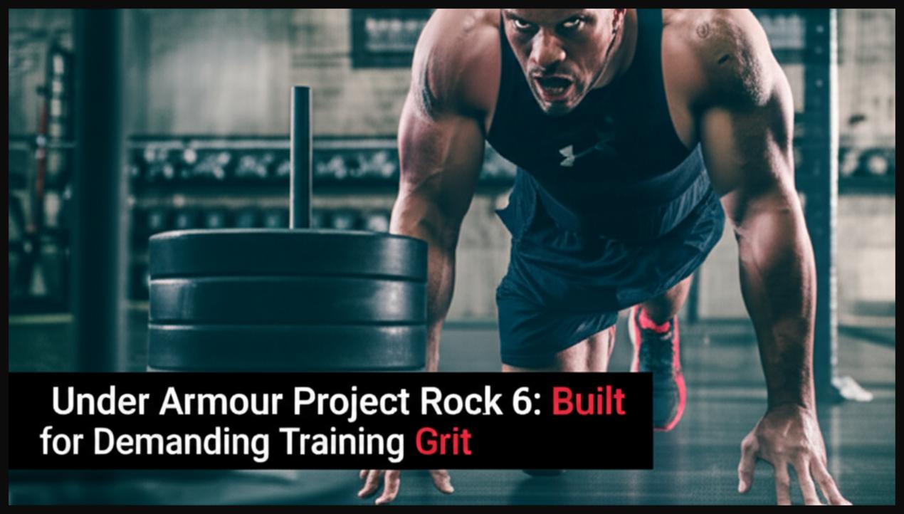 A man pushing a heavy sled in a gym, highlighting the durability and grit of Under Armour Project Rock 6 shoes.