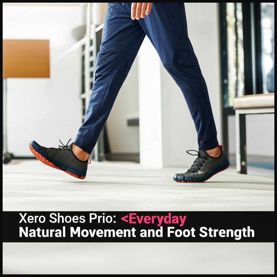 A man wearing Xero Shoes Prio, showing their suitability for both light gym activities and everyday natural movement.